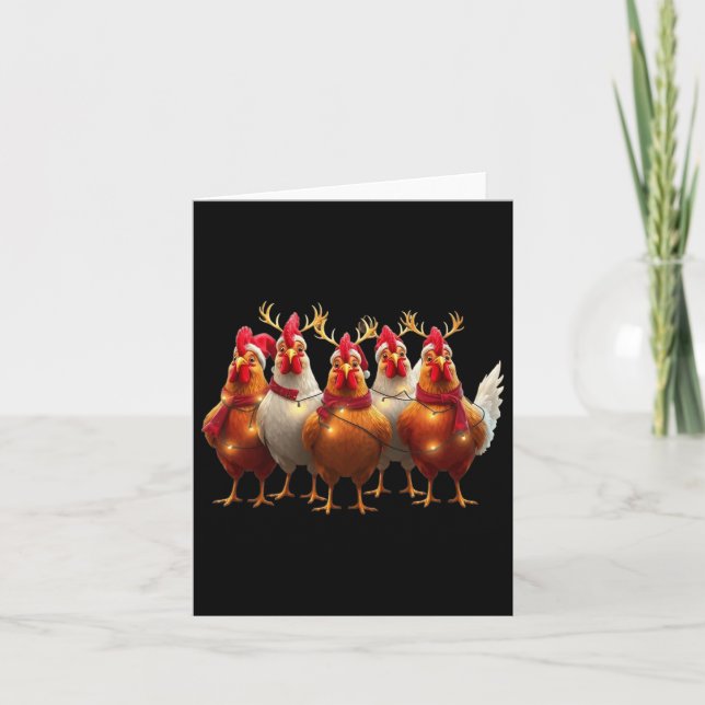 Funny Chicken Christmas Lights Farm Cute Animal Xm Card (Front)