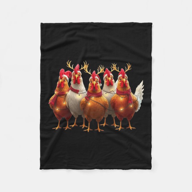 Funny Chicken Christmas Lights Farm Cute Animal Xm Fleece Blanket (Front)