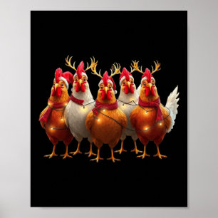 Funny Chicken Christmas Lights Farm Cute Animal Xm Poster