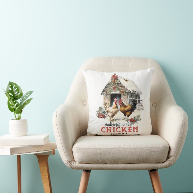 Funny Chicken Christmas Throw Pillow  (Chair)