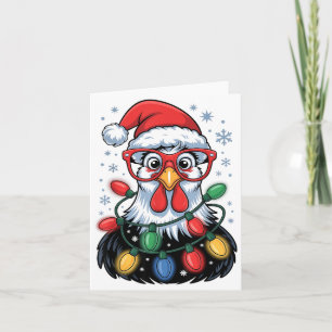 Funny Chicken Christmas Tree Lights Santa Hat Xmas Card