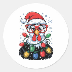 Funny Chicken Christmas Tree Lights Santa Hat Xmas Classic Round Sticker