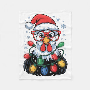 Funny Chicken Christmas Tree Lights Santa Hat Xmas Fleece Blanket
