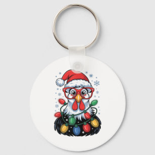 Funny Chicken Christmas Tree Lights Santa Hat Xmas Key Ring