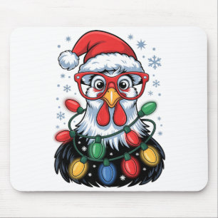 Funny Chicken Christmas Tree Lights Santa Hat Xmas Mouse Mat