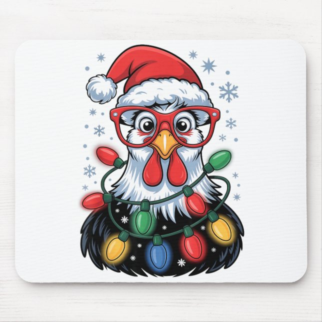 Funny Chicken Christmas Tree Lights Santa Hat Xmas Mouse Mat (Front)