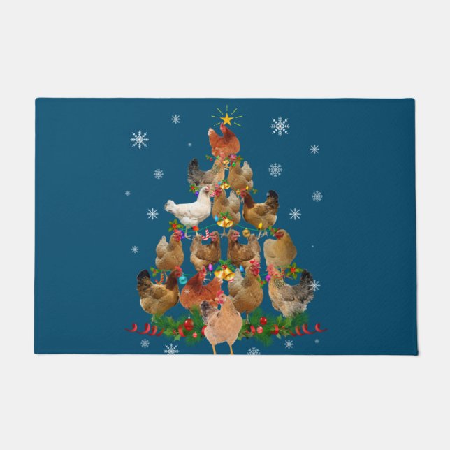 Funny Chicken Christmas Tree Pet Chicken Lover Doormat (Front)