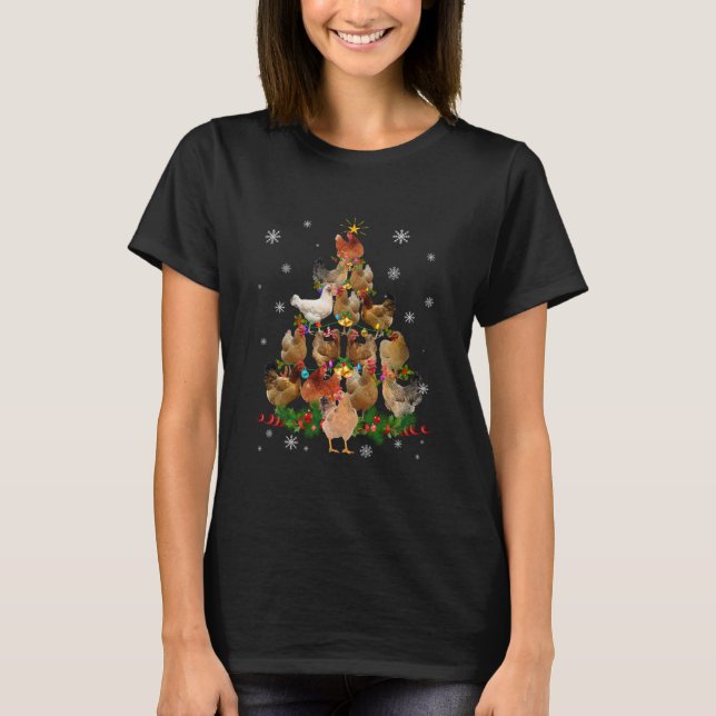 Funny Chicken Christmas Tree Pet Chicken Lover T-Shirt (Front)