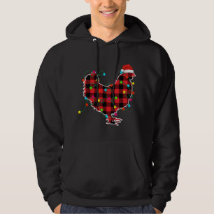 Funny Chicken Christmas Tree Red Plaid Xmas Animal Hoodie
