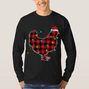 Funny Chicken Christmas Tree Red Plaid Xmas Animal T-Shirt