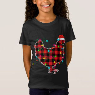 Funny Chicken Christmas Tree Red Plaid Xmas Animal T-Shirt