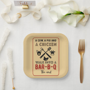 Funny Chicken Cow Pig Barbecue Party Paper Plate