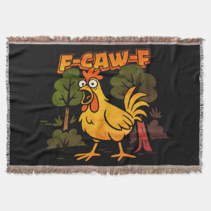 Funny Chicken Design – F-Caw-F Cartoon Animal Humo Throw Blanket