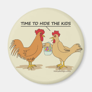 Funny Chicken Easter Egg Hunt Cartoon Beige Magnet
