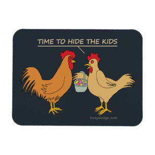 Funny Chicken Easter Egg Hunt Cartoon Blue Magnet