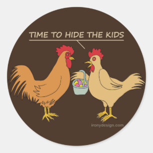Funny Chicken Easter Egg Hunt Cartoon Brown Classic Round Sticker