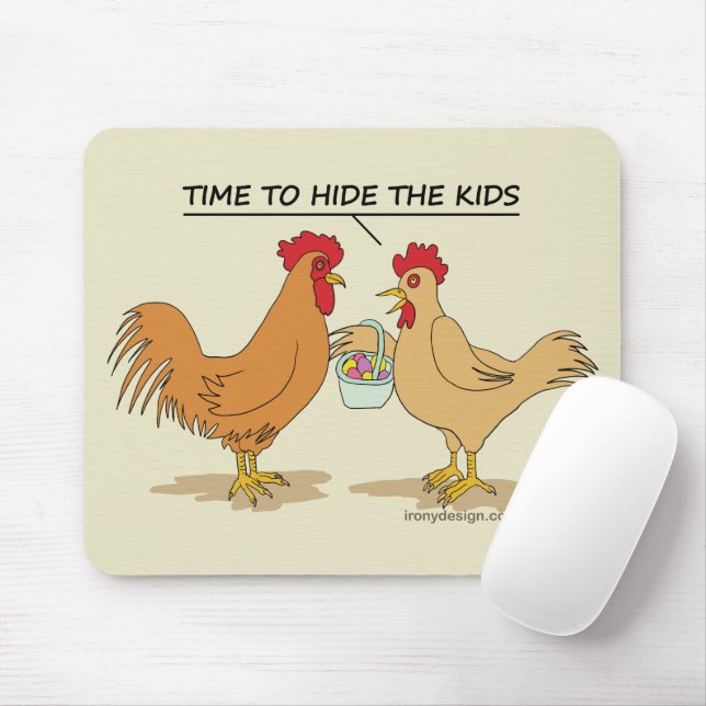 Funny Chicken Easter Egg Hunt Cartoon Mouse Mat (With Mouse)