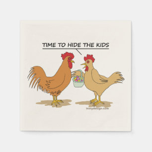 Funny Chicken Easter Egg Hunt Cartoon Napkin
