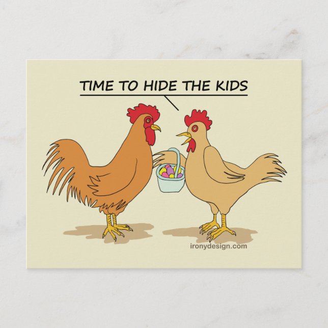 Funny Chicken Easter Egg Hunt Cartoon Postcard (Front)