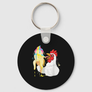 Funny Chicken Eating Banana Ice Cream Dripping Car Key Ring