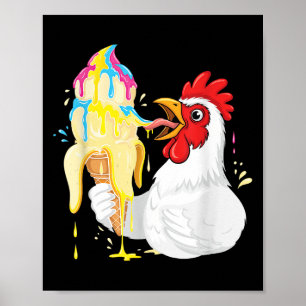Funny Chicken Eating Banana Ice Cream Dripping Car Poster