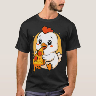Funny Chicken Eating Pizza Graphic Boys Girls Chic T-Shirt