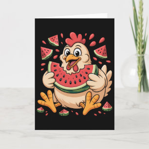 Funny Chicken Eating Watermelon Summer Fruit Humou Card