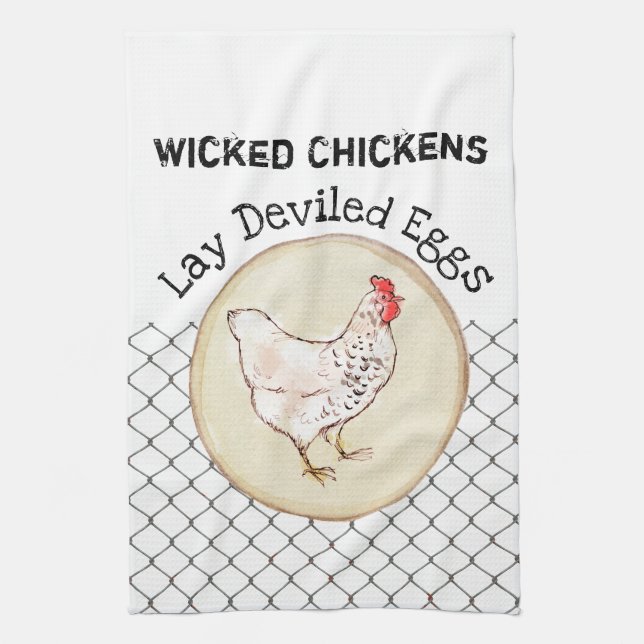 Funny Chicken Egg Novelty Rustic Shabby Farmhouse Tea Towel (Vertical)