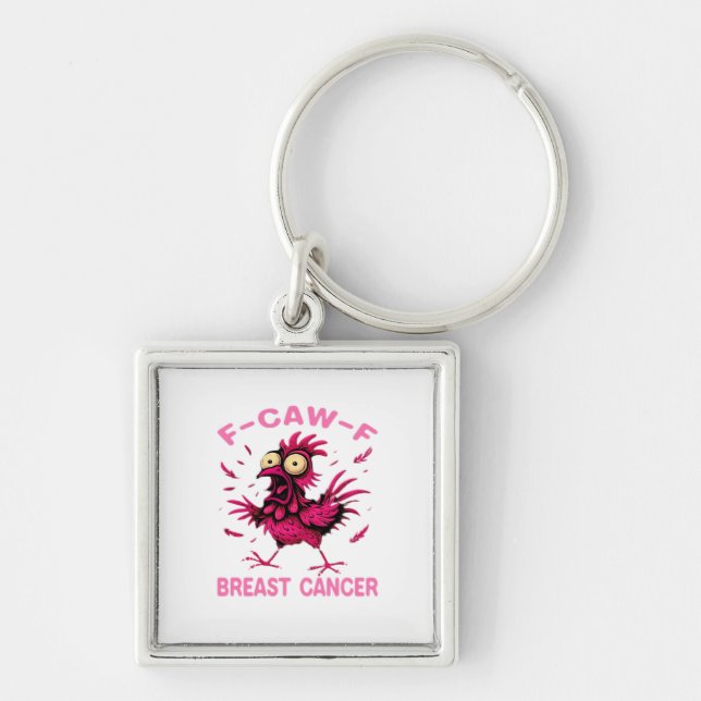 Funny Chicken F-Caw-F Breast Cancer Awareness Vint Key Ring (Front)