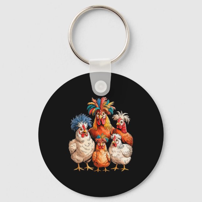 Funny Chicken Family Colorful Farm Animal  Key Ring (Front)