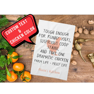 Funny Chicken Farm Owner Custom Name Orange Black Tea Towel