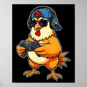 Funny Chicken Gamer Tee Gaming Headset Gamepad Vid Poster