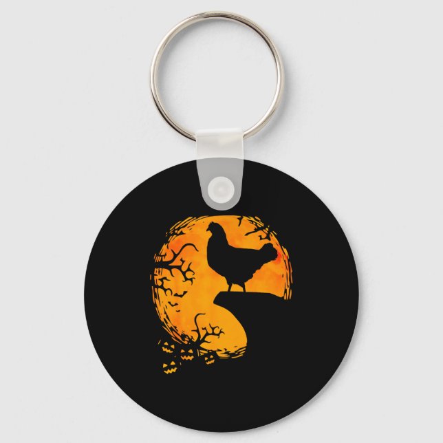 Funny Chicken Halloween Moon Silhouette Soky Chick Key Ring (Front)