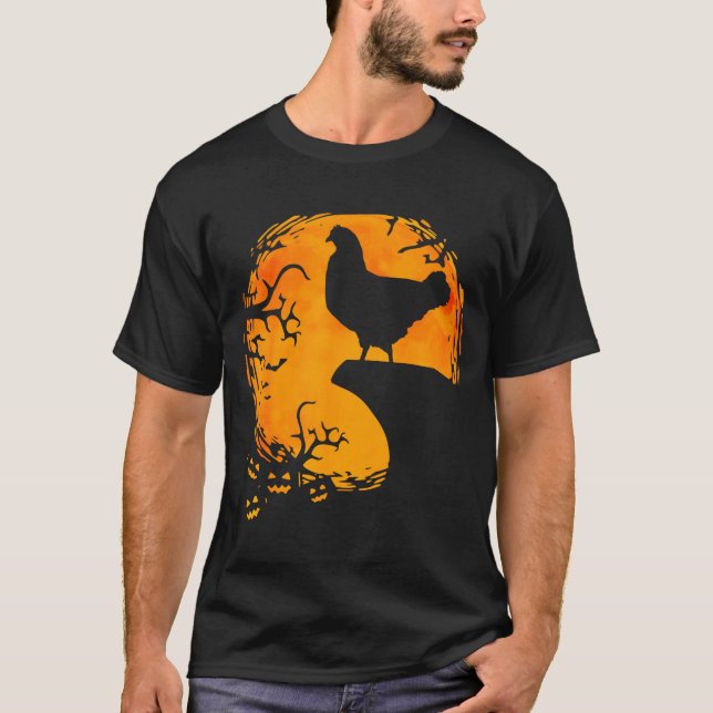 Funny Chicken Halloween Moon Silhouette Soky Chick T-Shirt (Front)