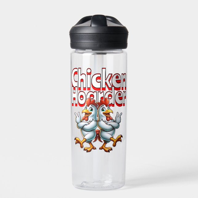 Funny Chicken Hoarder Personalised Water Bottle (Front)
