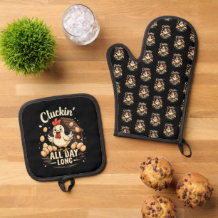 Funny Chicken Humour Rustic Farm Life Throw Pillow Oven Mitt & Pot Holder Set