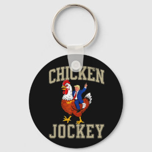 Funny Chicken Jockey Trump Key Ring