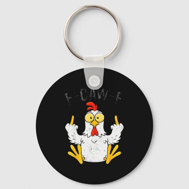 Funny Chicken Middle Finger F-caw-f Rooster Meme  Key Ring (Front)