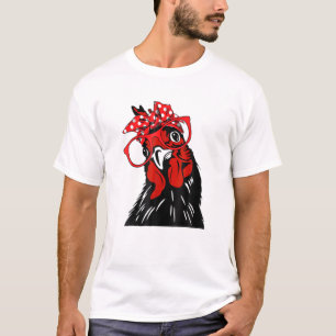 Funny Chicken Mum With Bandanna Headband And Glass T-Shirt