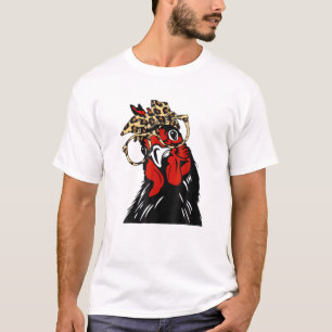 Funny Chicken Mum With Leopard Bandanna Headband A T-Shirt