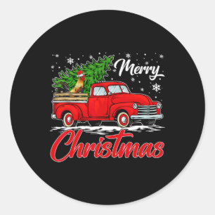 Funny Chicken On Red Truck Christmas Tree Christma Classic Round Sticker