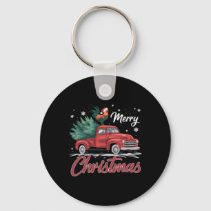 Funny Chicken On Red Truck Christmas Tree Christma Key Ring