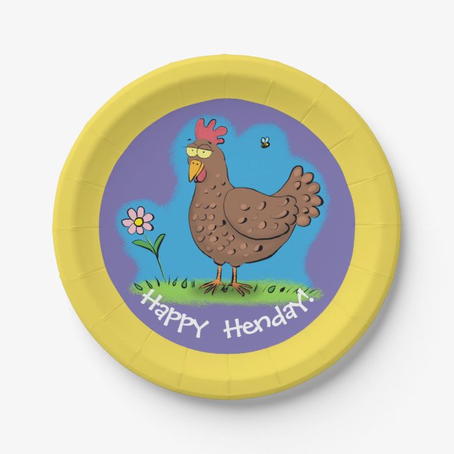 Funny chicken party cartoon paper plate. paper plate (Front)