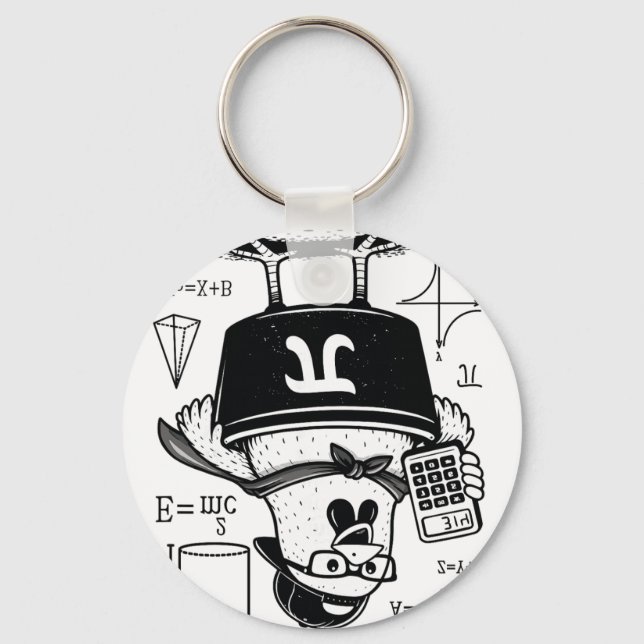 Funny Chicken Pot Holding Calculator Math Teacher  Key Ring (Front)