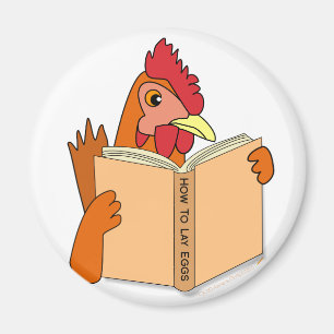 Funny Chicken Reading Book Cartoon Hen Magnet
