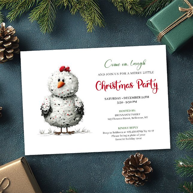 Funny Chicken Red Green Christmas Party Printable Invitation (Funny Chickens Red Green Christmas Party Printable)