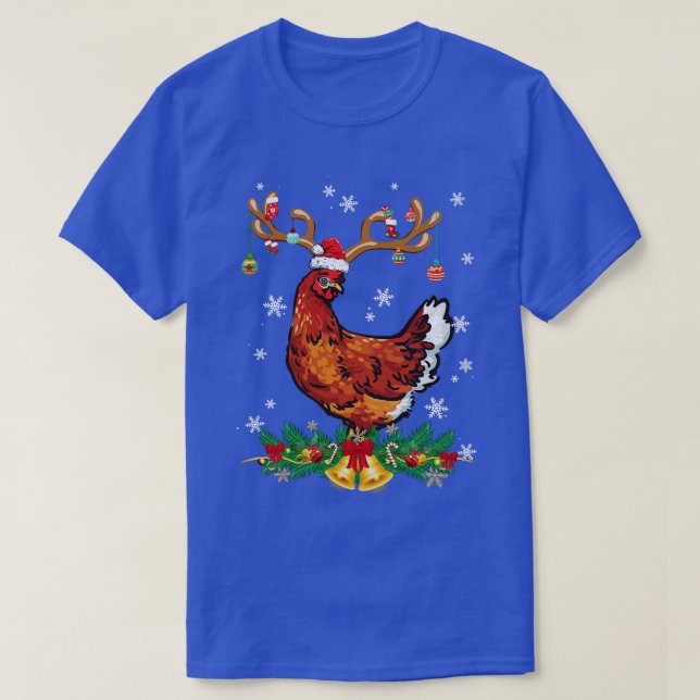 Funny Chicken Reindeer Lights Ornament Santa Chris T-Shirt (Design Front)