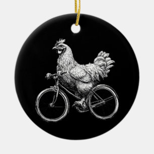 Funny Chicken Riding Bike Cyclist Cute Animal Love Ceramic Tree Decoration