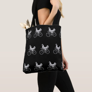 Funny Chicken Riding Bike Cyclist Cute Animal Love Tote Bag