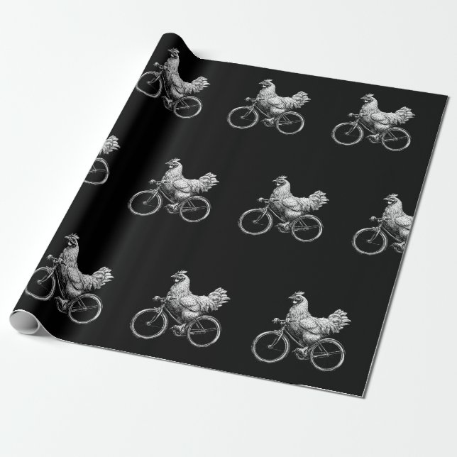 Funny Chicken Riding Bike Cyclist Cute Animal Love Wrapping Paper (Unrolled)
